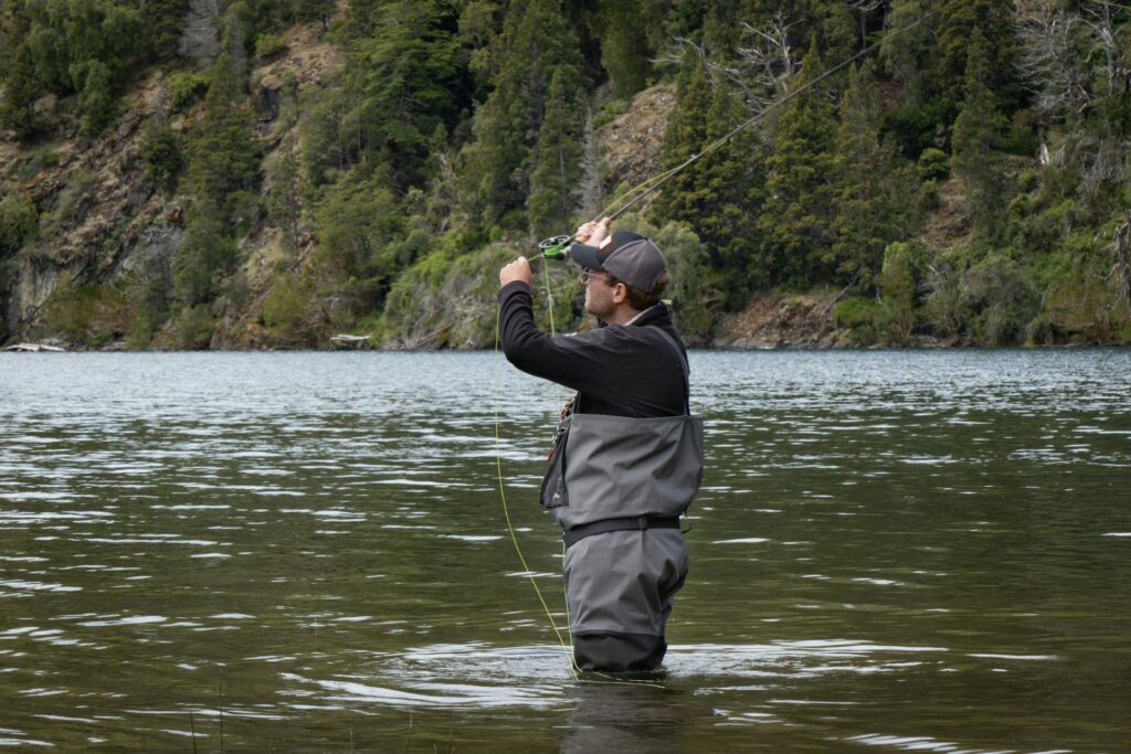 A person fly fishing