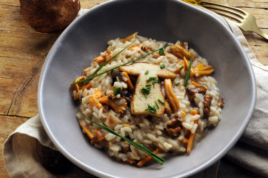 Mushroom risotto in a bowl