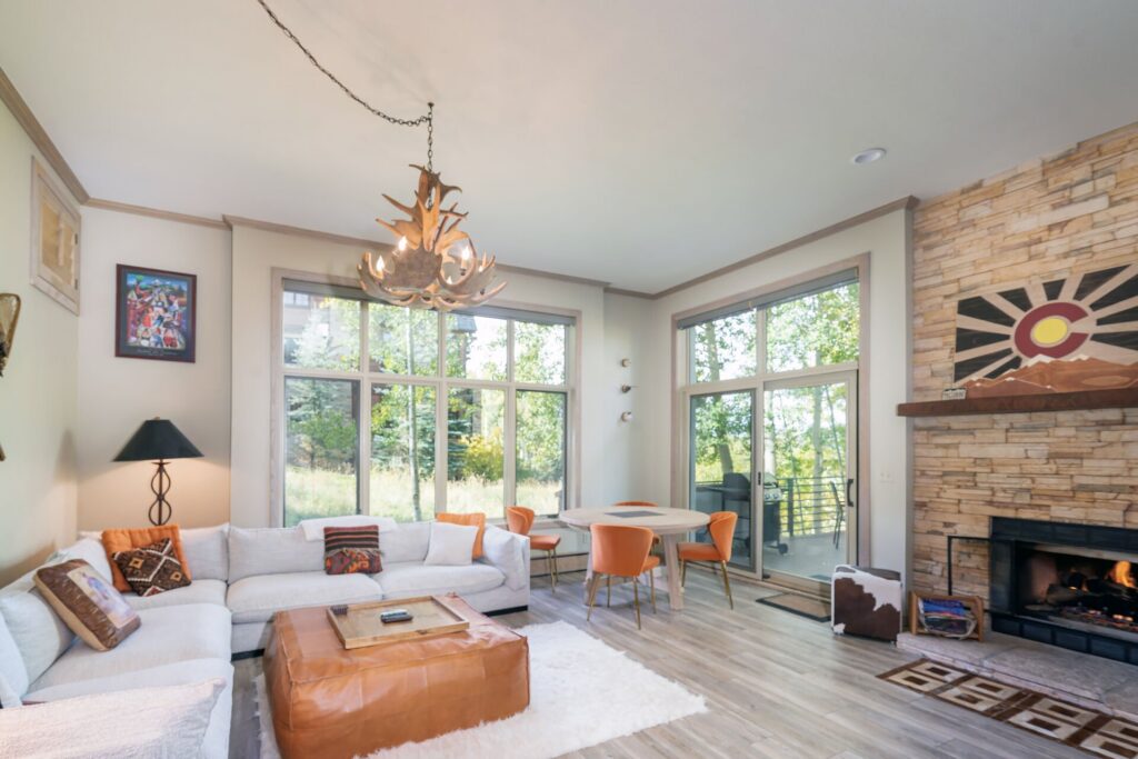 Living room in one of our spring rentals in Telluride