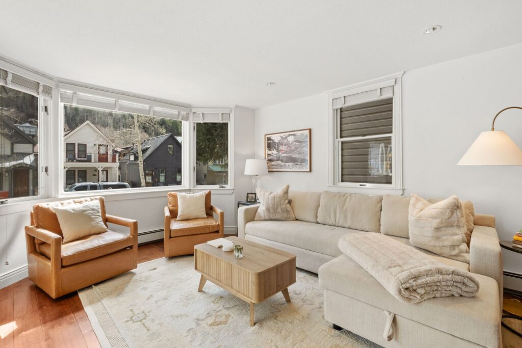 Living room in one of our Downtown Telluride rentals