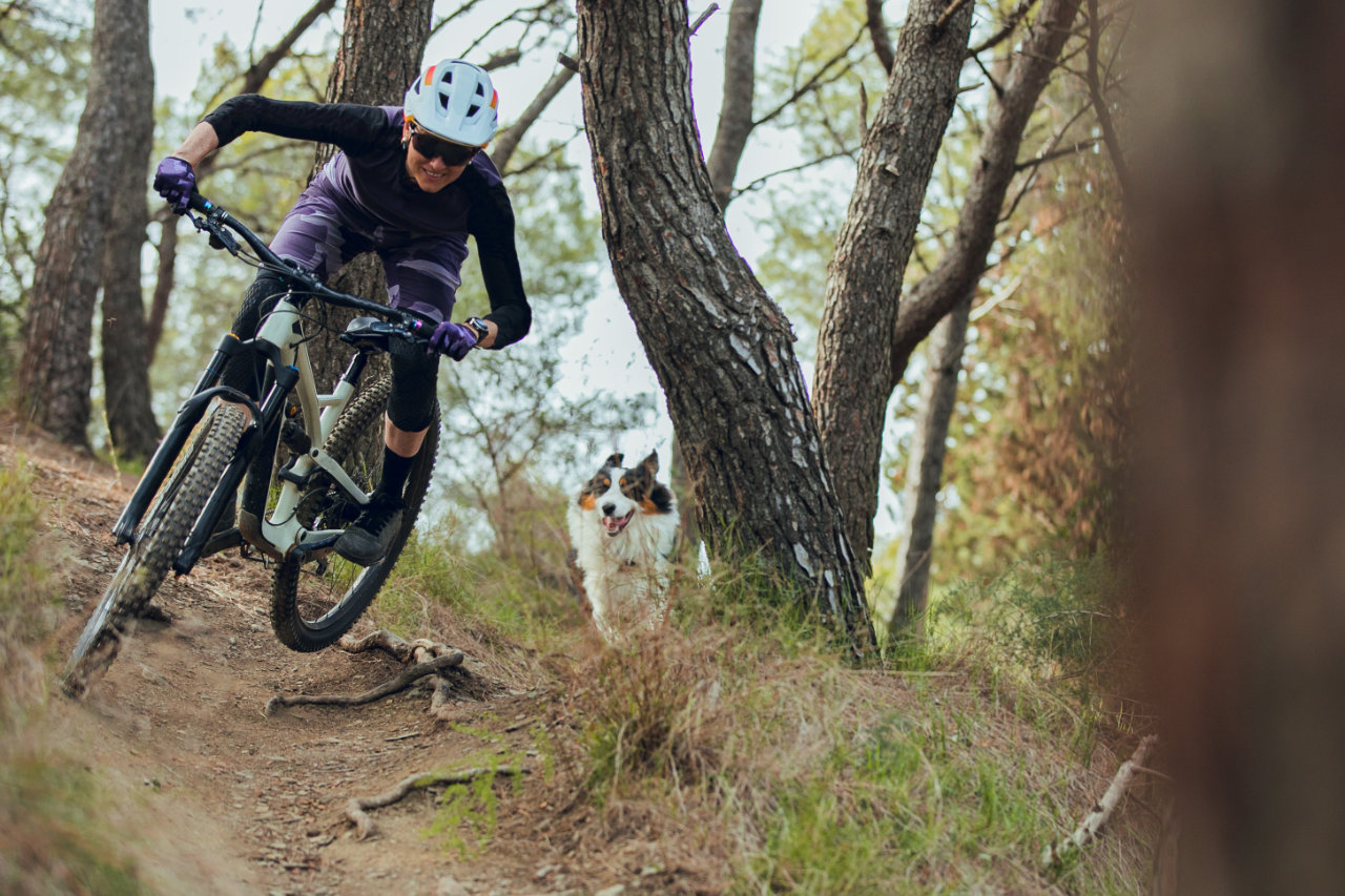 a person riding a mountain bike