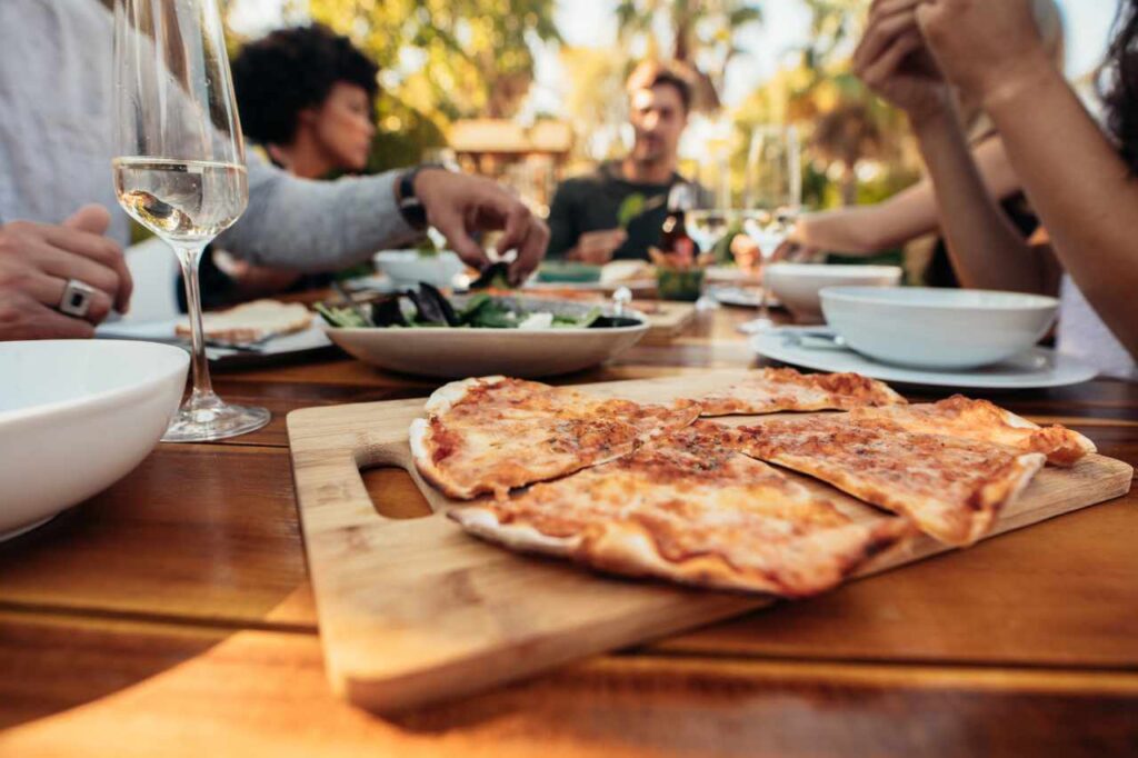 a group of friends dining outside